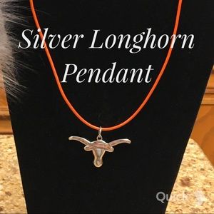Silver Texas Longhorn Pendant Cording Necklace